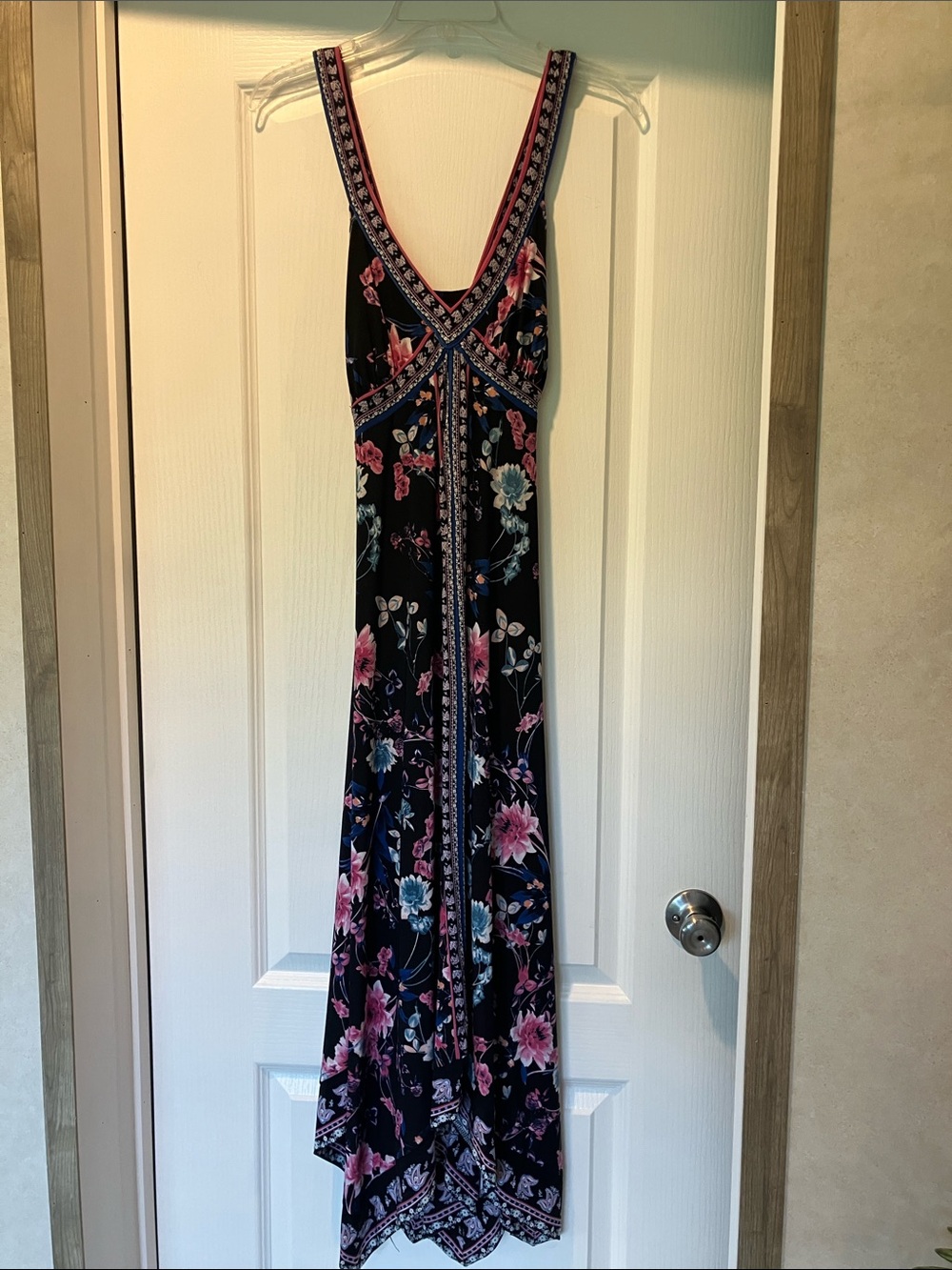 INC International Concepts Black Floral Maxi Dress with Pink & Blue Accents